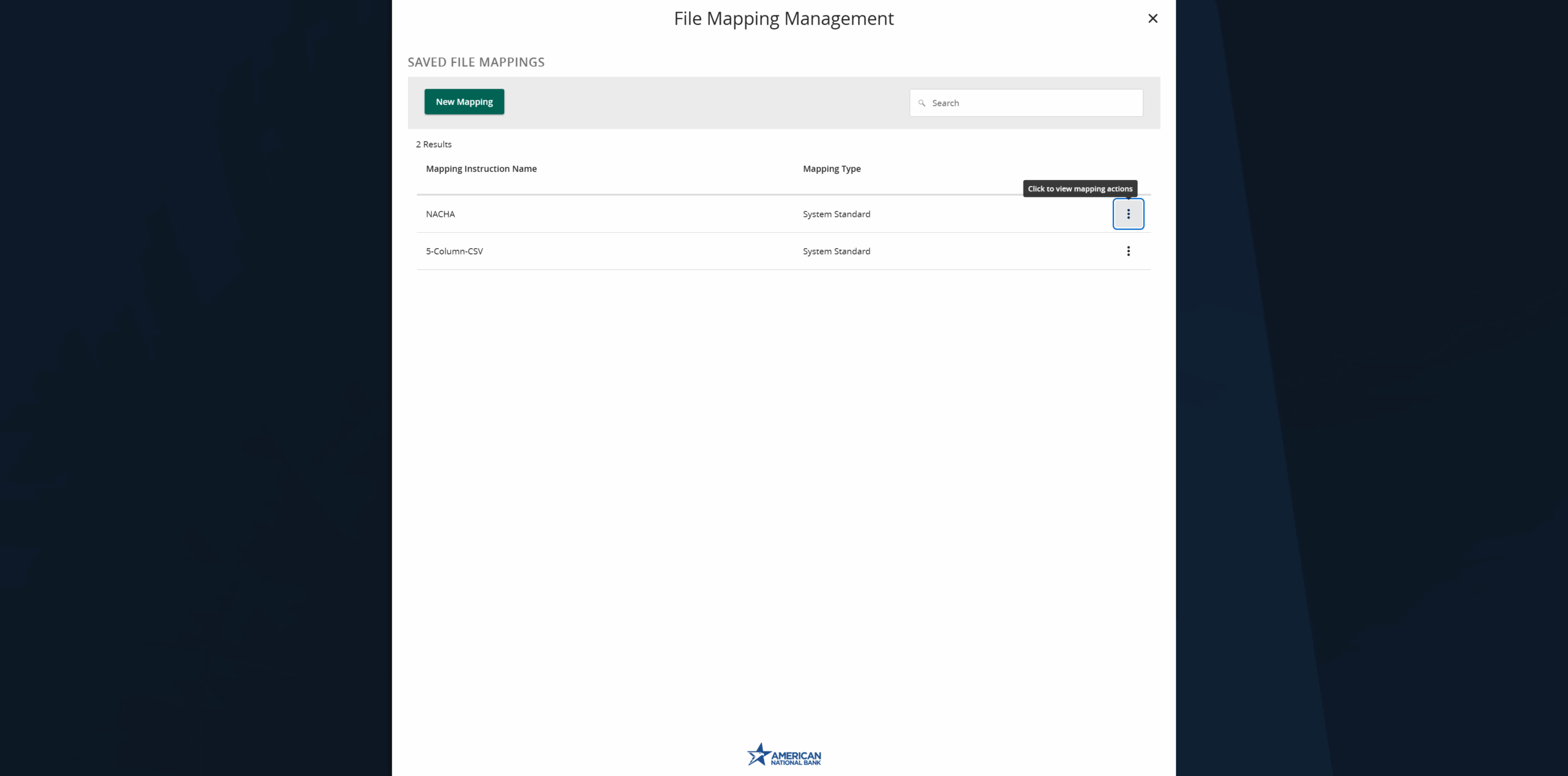 Screenshot of ANB Go Business file mapping screen