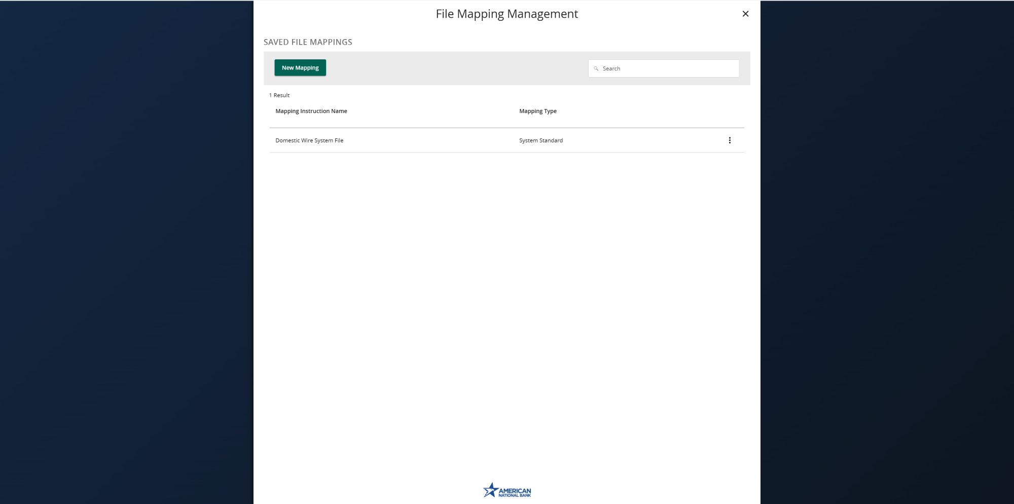 Screenshot of the wire file mapping page on ANB Go Business